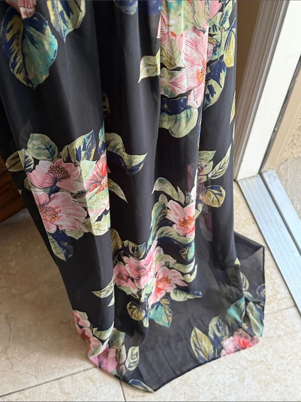 Black Floral Halter Maxi Dress - Pink & Green Floral